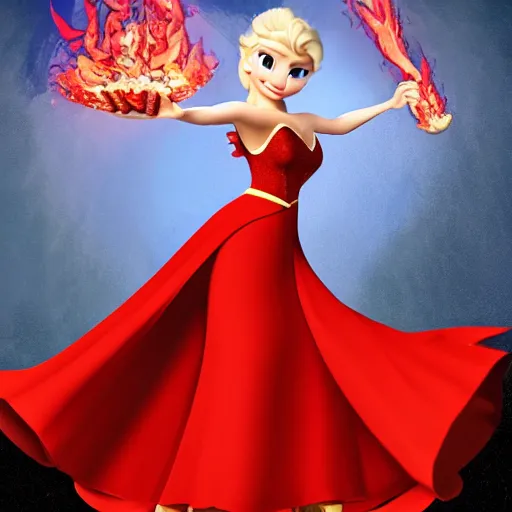 Image similar to elsa in a red dress with fire powers