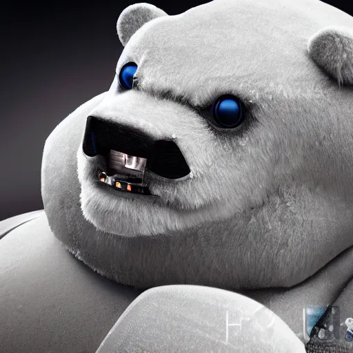 Image similar to photorealistic closeup portrait of ice bear robot in san fransisco, art photography, horror, sigma 5 0 mm, f 1. 8, insane details, hyper realistic, 8 k, full figure poster, volumetric lighting, very detailed face, 4 k, award winning