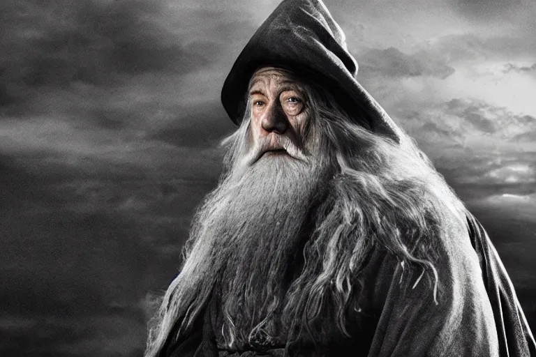 Prompt: gandalf, in the style of akira kurosawa, cinematic, dramatic lighting, black and white