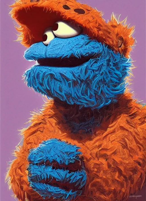 Prompt: portrait of Cookie Monster in Society (1989), highly detailed, centered, solid color background, digital painting, artstation, concept art, smooth, sharp focus, illustration, artgerm, donato giancola, Joseph Christian Leyendecker, Les Edwards, Ed Repka, WLOP