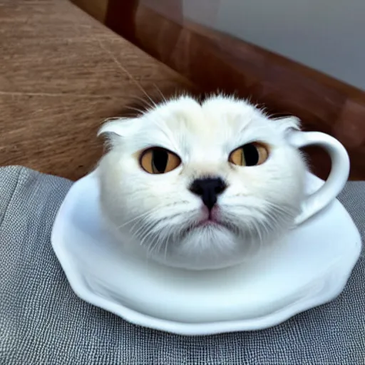 Image similar to a elegant scottish fold cat having a cup of tea