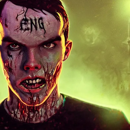 Prompt: angry zombie portrait of nicholas hoult in an urban szene, grimdark horror, stylized digital illustration, radiating a glowing aura, global illumination, ray tracing, hdr, fanart arstation by ian pesty and katarzyna bek - chmiel