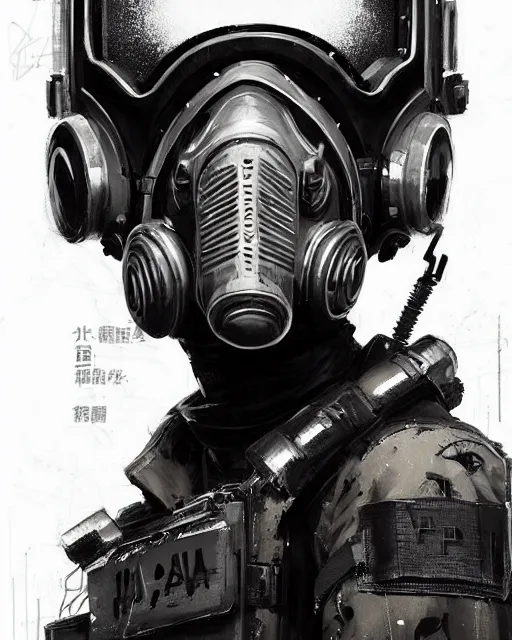 Prompt: detailed portrait neon female swat officer, cyberpunk futuristic, neon, gas mask, reflective puffy coat, decorated with traditional japanese by ismail inceoglu dragan bibin hans thoma greg rutkowski alexandros pyromallis nekro rene margitte, illustrated, perfect face, fine details, realistic shaded, fine - face, pretty face