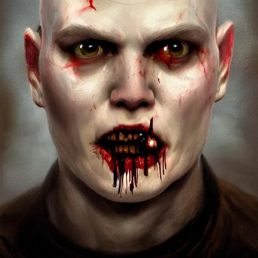 Image similar to head portrait of young and handsome billy corgan as a zombie, 7 days to die zombie, gritty background, fine art, award winning, intricate, elegant, sharp focus, cinematic lighting, digital painting, 8 k concept art, art by michael hussar, art by brom, art by guweiz and z. w. gu, 8 k