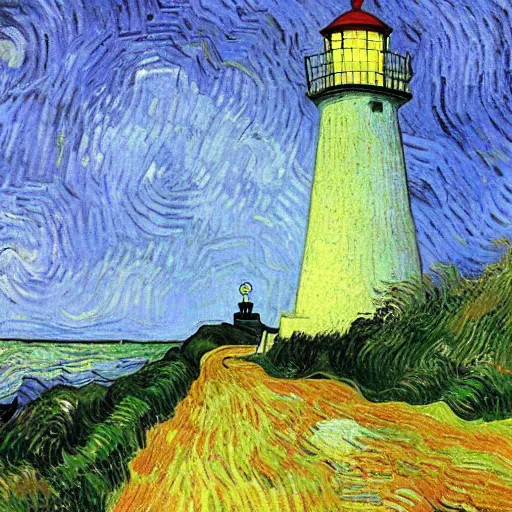 Image similar to A road leading to the lighthouse, by Vincent Van Gogh