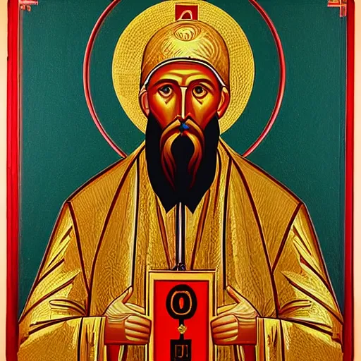 Prompt: an orthodox icon of john mcafee