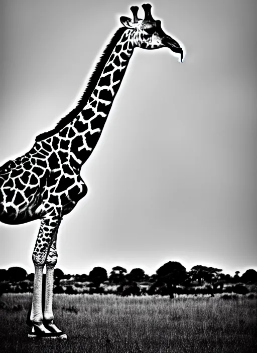 Image similar to giraffe black and white portrait white sky in background