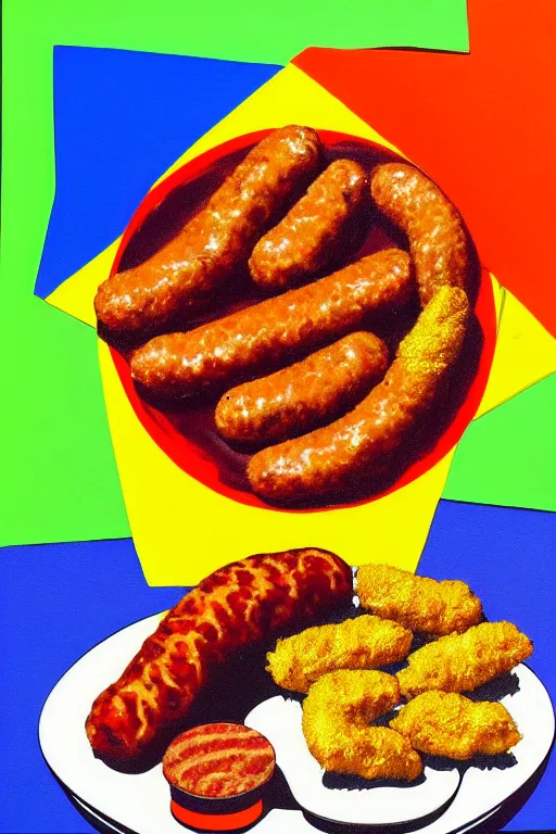 Image similar to nugget and sausage on plate, pop art, by mike swiderek, jorge lacera, ben lo, tyler west, ultrarealistic