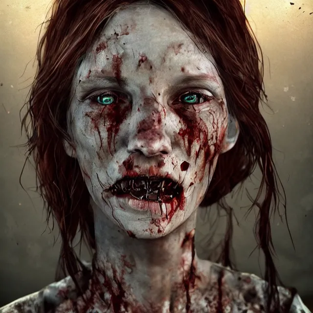 Image similar to hyper realistic photo portrait redneck zombie woman cinematic, artstation