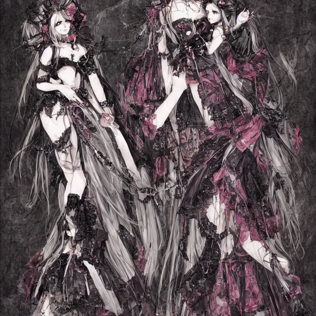 Image similar to anatomy of a gothic lolita, fashionable, spikes, by james gurney