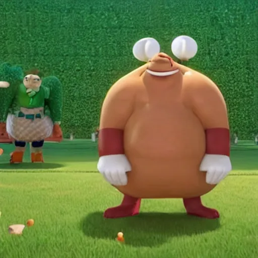 Image similar to a still from the movie the nutty professor crossover with the game katamari damacy