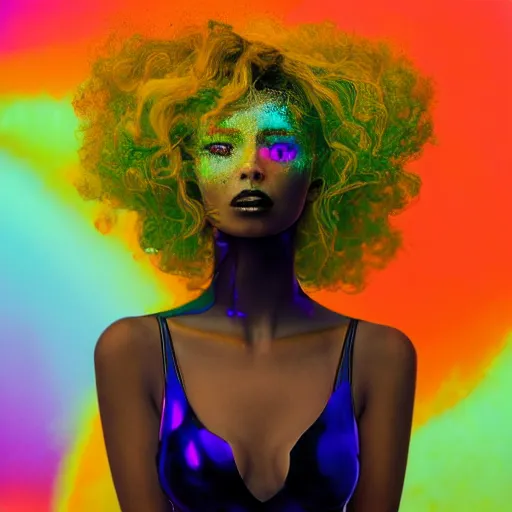 Prompt: flume and former cover art future bass girl unwrapped statue bust curls of hair petite lush body pleasure justice photography model water droplets futuristic material vibrant colours simple background Jonathan Zawada, Thisset style