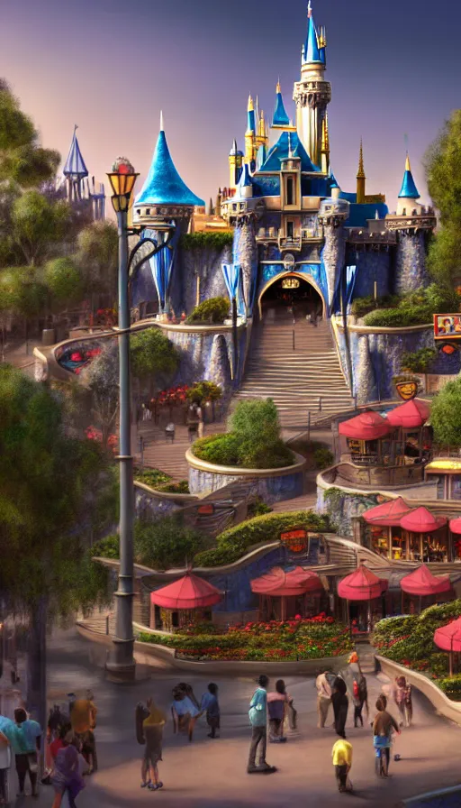 Image similar to a beautiful photorealistic of disneyland on skid row by b. v. doshi, architecture island, archdaily, wallpaper, highly detailed, trending on artstation.