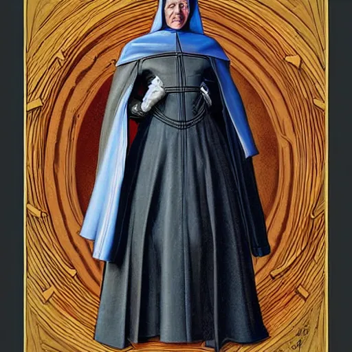 Image similar to a nun wearing a medieval armor. intricate detail armor. nun clothes. art by ralph mcquarrie, ralph mcquarrie artwork. portrait.