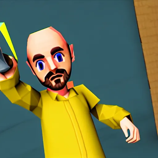 Image similar to jessie pinkman making meth, nintendo 6 4 screenshot, low poly, aliased