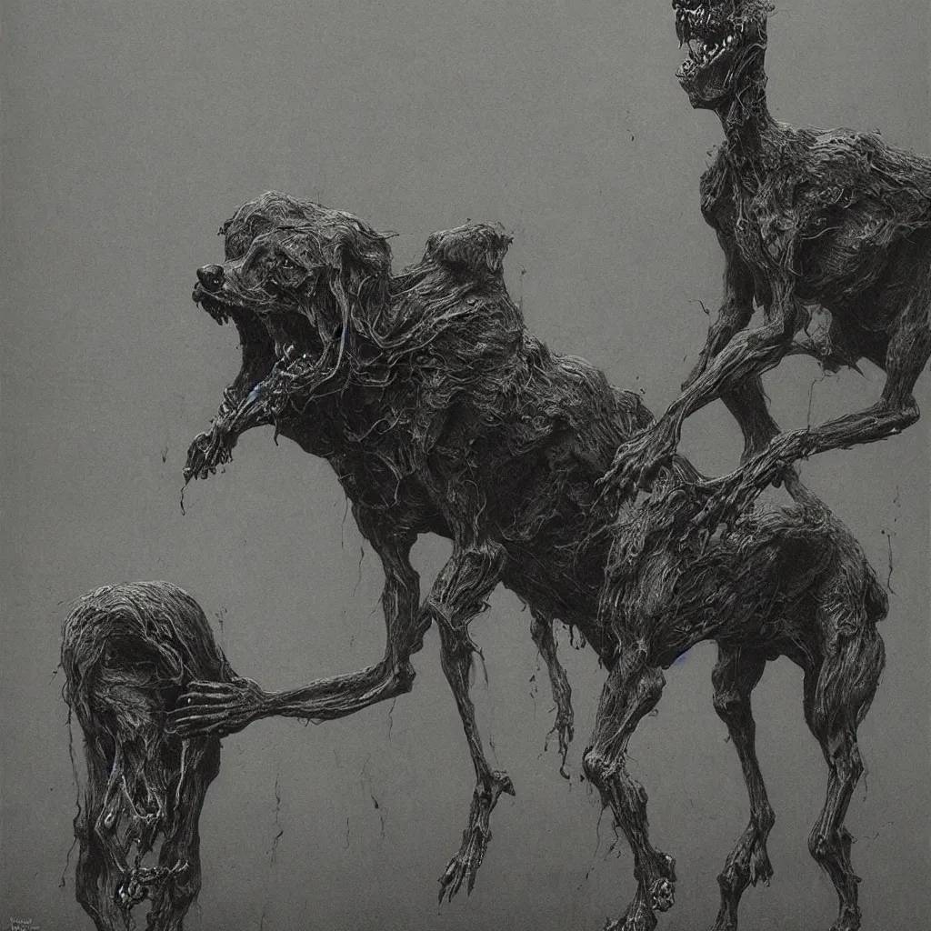 Image similar to demonic dog, necromorph, zdislaw beksinski