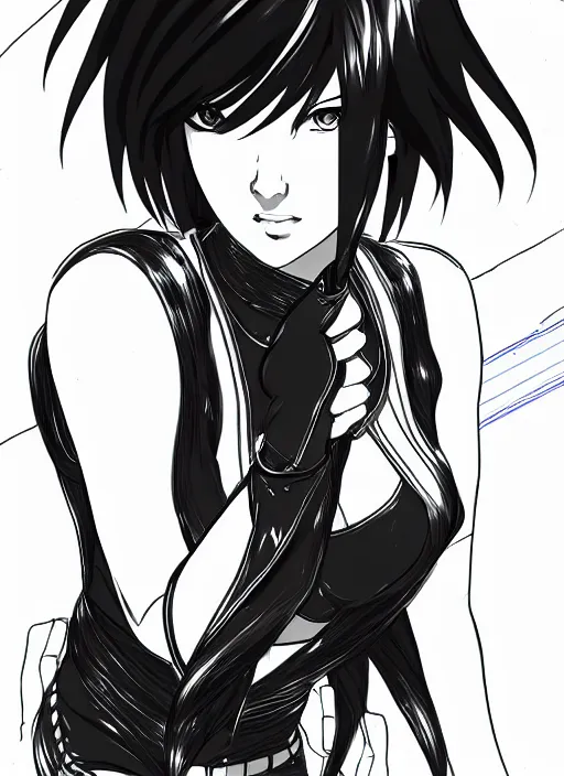 Prompt: digital pen lineart sketch of a motoko kusanagi, by gnomon, by ilya kuvshinov, trending on pixiv fanbox