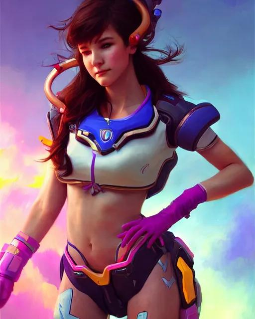 Image similar to d. va from overwatch, perfect face, brown hair, abs, cinematic, stunning, athletic, strong, agile, highly detailed, psychedelic, digital painting, artstation, smooth, hard focus, illustration, art by jessica rossier and and brian froud