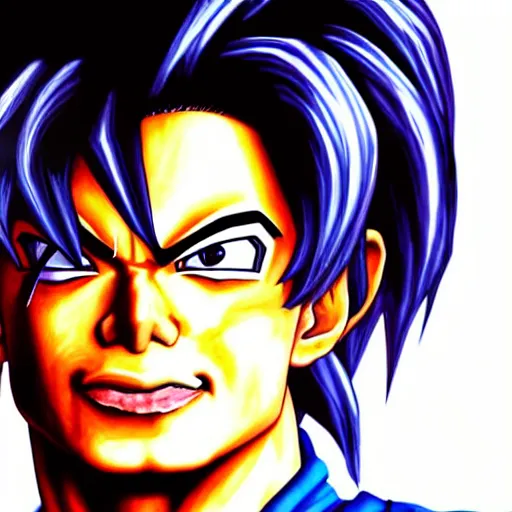 Image similar to ultra realistic portrait painting of michael jackson as super saiyan goku, art by akira toriyama, 4 k, dragon ball artstyle, cel shaded, highly detailed, epic lighting