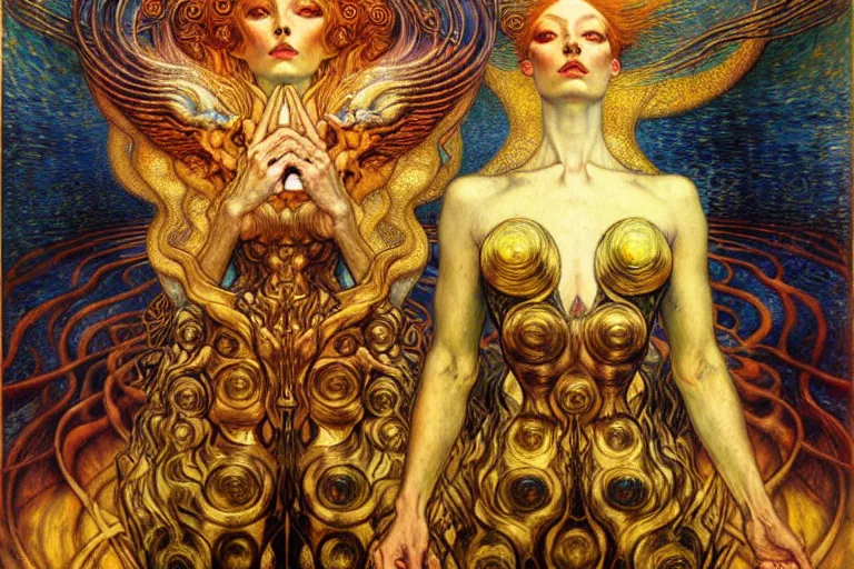 Image similar to Divine Chaos Engine by Karol Bak, Jean Delville, William Blake, Gustav Klimt, and Vincent Van Gogh, symbolist, visionary