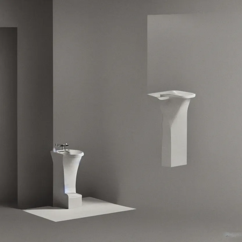 Prompt: a single readymade on a pedestal named Fontaine, Upside down urinal, by Marcel Duchamp, studio packshot, 4k, hyperdetailed