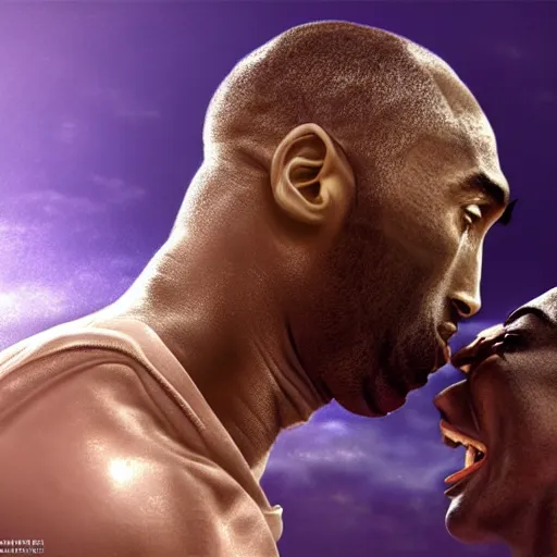 Image similar to kobe bryant kissing a giant turtle in heaven, hyper realistic, cinematic, side view, digital art, amazing detail, artstatiom, cgsociety, epic art