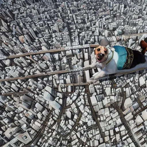 Prompt: gigantic 1 0 0 metres beagle walking over a city, epic scale