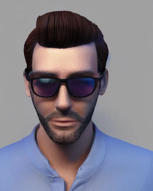 Prompt: 3 2 - year - old man, short stubble, summer shirt, sun glasses, character design, octane render, by artstation, 8 k, artbreeder