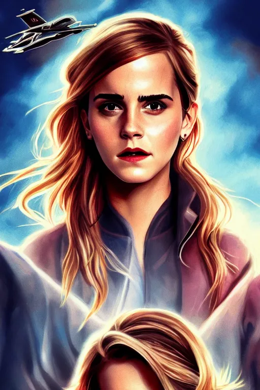 Prompt: a selfie of Emma Watson in the movie: Top Gun: Maverick, fantasy, intricate, young and cute girl, highly detailed, digital painting, artstation, concept art, smooth, sharp focus, illustration