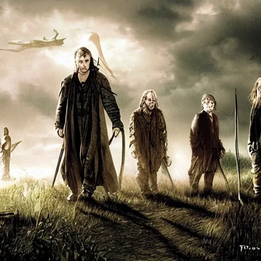 Prompt: post-apocalyptic fellowship of the ring