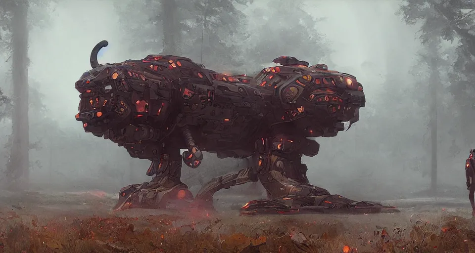 Image similar to magitech singularity tiger megastruture out of the mist concept art by simon stalenhag, ilya repin, greg danton, brian sum, max bedulenko, eddie mendoza, igor krstic, james suret, pascal blanche