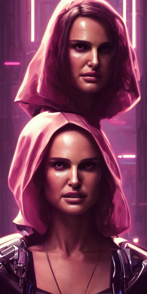 Image similar to portrait of Natalie Portman as a character in arabian Cyberpunk 2077, looking at camera, intricate, dystopian, sci-fi, extremely detailed, digital painting, artstation, concept art, smooth, sharp focus, illustration, intimidating lighting, incredible art by artgerm and greg rutkowski and alphonse mucha and simon stalenhag