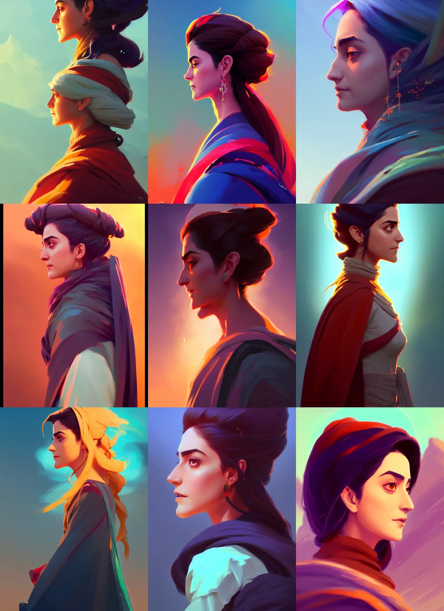 Image similar to side profile centered painted portrait, Maya Ali as a wind sorcerer, D&D, matte painting concept art, beautifully backlit, official fanart, colourful, by and ilya kuvshinov and Cushart Krentz and Gilleard James, 4k, HDR, Trending on artstation, Behance, award winning