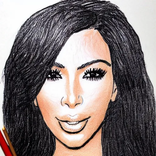 Image similar to Kim Kardashian picture poorly drawn with wax crayon