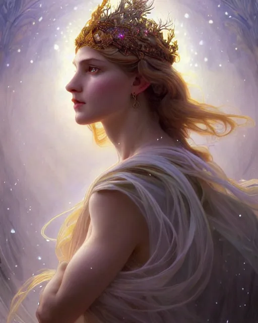 Prompt: realistic portrait of a beautiful white witch, bright, beautiful, heroic pose, beautiful face, magic, full body, dramatic lighting, intricate, wild, highly detailed, digital painting, artstation, concept art, smooth, sharp focus, illustration, art by artgerm and greg rutkowski and alphonse mucha, footage from space camera