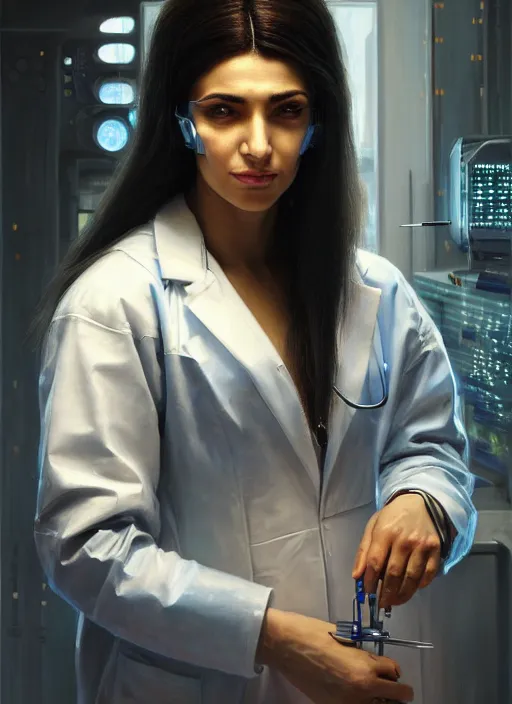 Portrait Of A Cyberpunk Surgeon Persian Woman With Stable