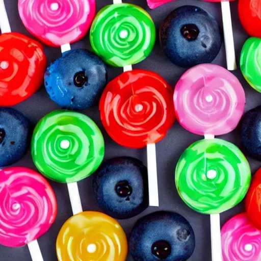 Image similar to an ocean of lollipops, ice cream and blueberries