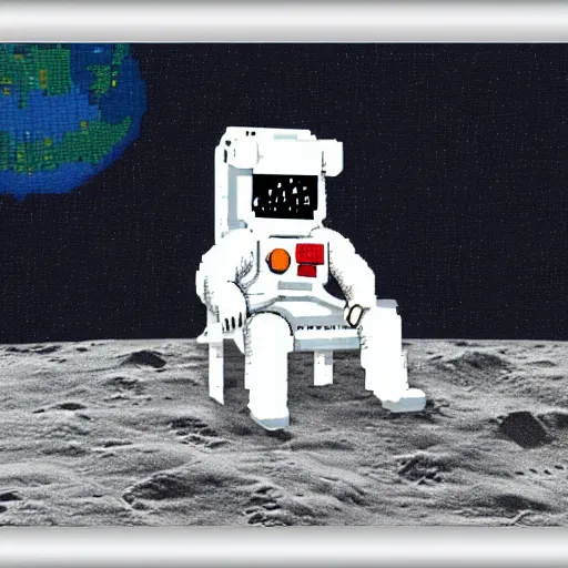 Image similar to an astronaut sat in a beach chair on the moon, pixel art