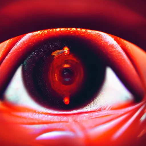 Image similar to fiery whimsical uncanny eyes of an inner demon, in a photorealistic macro photograph with shallow DOF