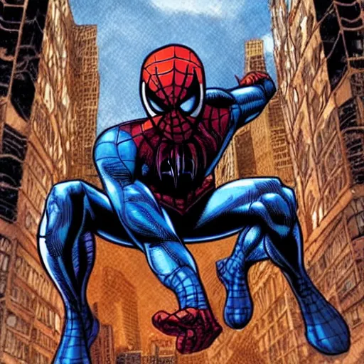 Prompt: spiderr man a comic book panel by ryan stegman deviantart contest winner photorealism official art marvel comics dynamic pose