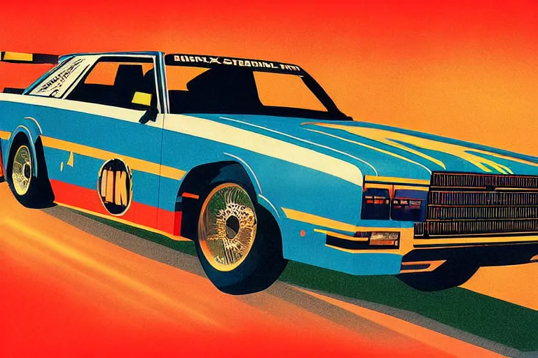 Image similar to stylized poster of a single gnx grand national, thick neon lights, ektachrome photograph, volumetric lighting, f 8 aperture, cinematic eastman 5 3 8 4 film