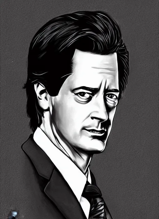 Prompt: portrait of kyle maclachlan as dale cooper by brian stauffer