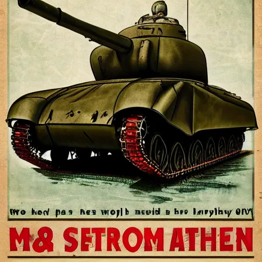 Image similar to M4 Sherman tank poster, 40s style, vintage