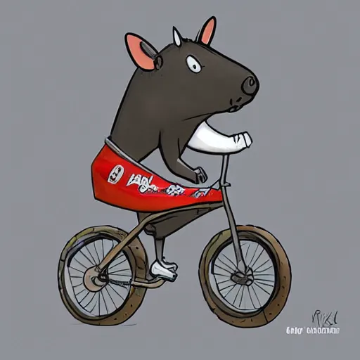 Prompt: bike made of swiss cheese wheels, a cartoonish rat riding the bike on the surface of the moon and, digital painting, greg rutowski, artstation