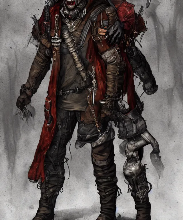 Image similar to full body character portrait of a post - apocalyptic vampire raider in the style of pathfinder / fallout trending on artstation deviantart pinterest photorealistic hd 8 k highlights and shadow detailed high resolution