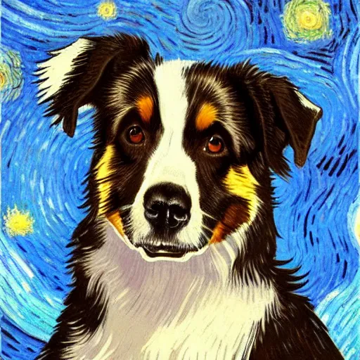 Image similar to an australian shepard by vincent van gogh, digital art, trending on artstation