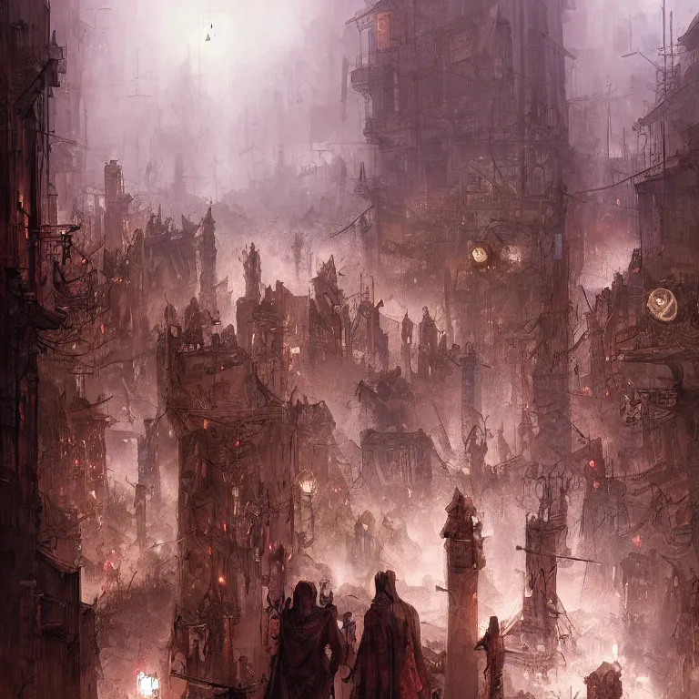 Image similar to the souls of dead soldiers waiting in a lone quiet dark city for the day of judgment, by marc simonetti