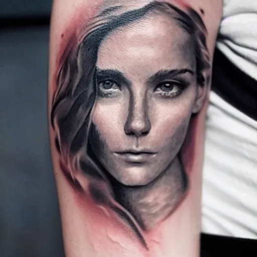 Image similar to realistic tattoo sketch of kate kuray face double exposure effect with a mountain scenery, in the style of matteo pasqualin, amazing detail, sharp