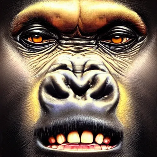 Image similar to portrait of a gorilla woman ( 3 5 ) from tanzania, 5 0 0, 0 0 0 bce, an oil painting by ross tran and thomas kincade