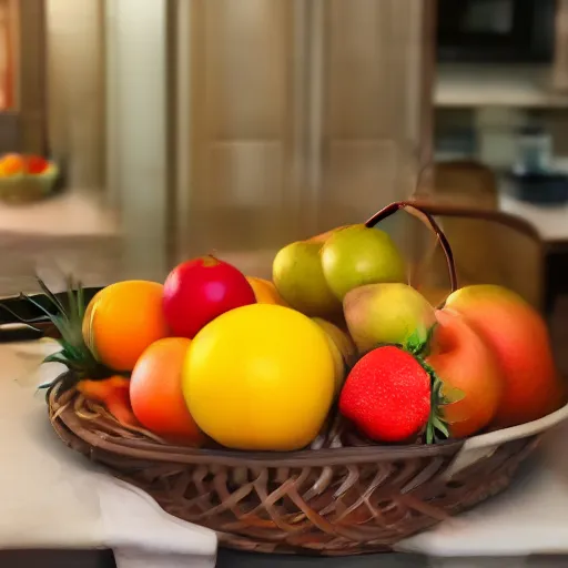 Image similar to a fruit basket on top of a kitchen table